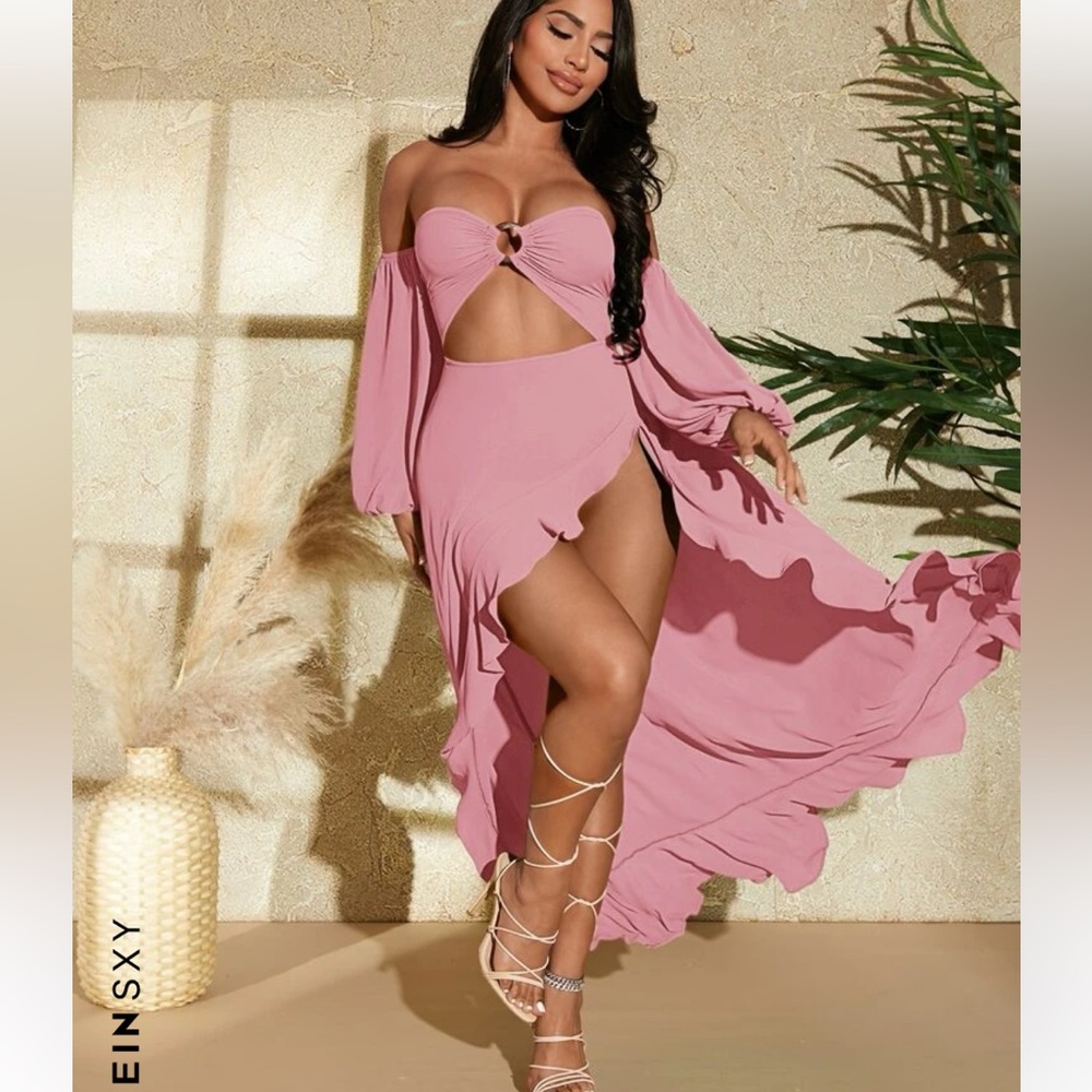 off the shoulder o-ring detail dress